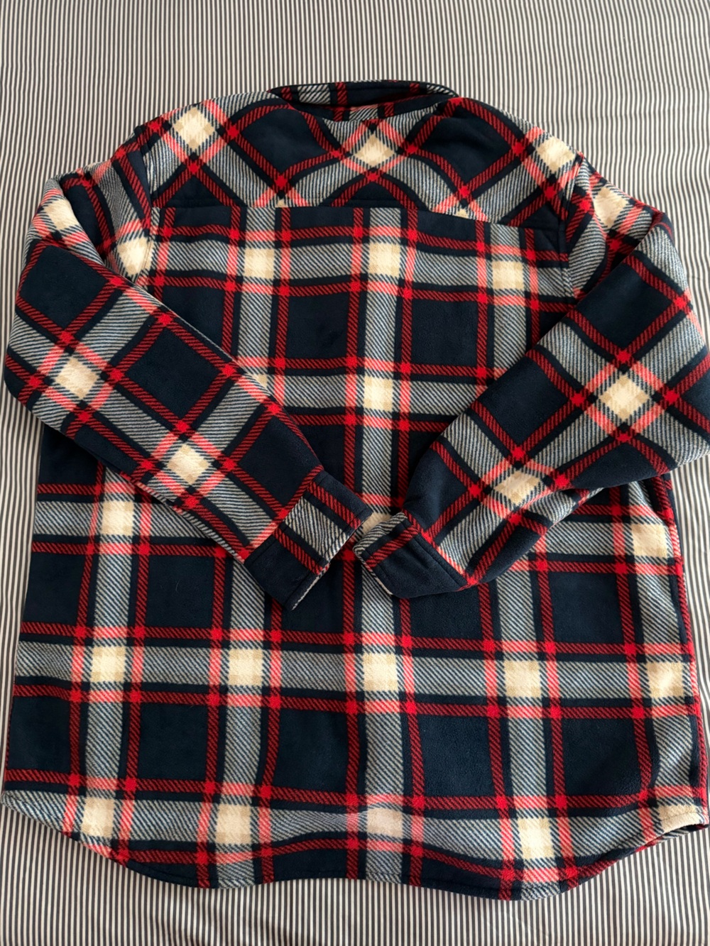 Men’s big and tall Navy Red Cream Plaid Sherpa-Lined Shirt Jacket - Picture 4 of 4